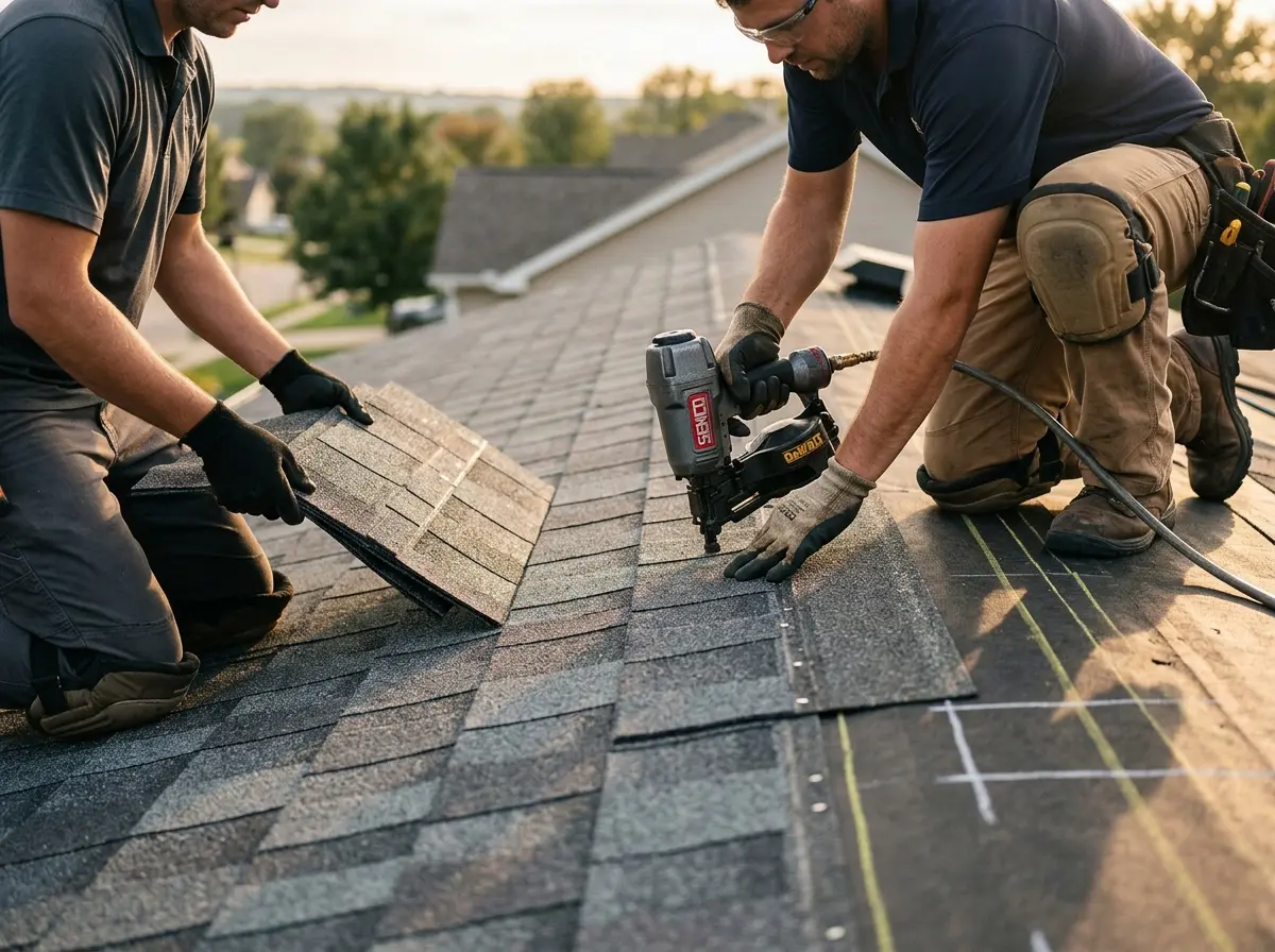Professional roofer working on a residential roof in Polk City